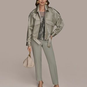 Donna Karan Women's Satin Zip-Front Belted Jacket. XL. Vapor. NWT